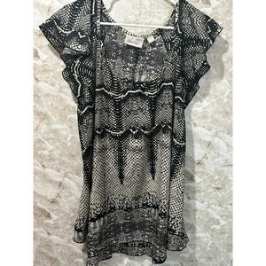 Avenue Snakeskin Print Blouse‎ Flutter Sleeve Plus Size Top 14/16